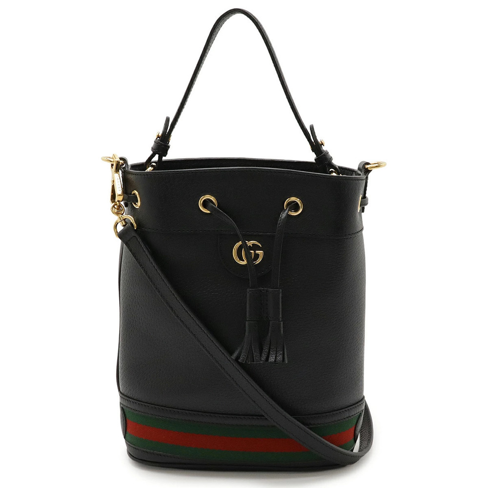Gucci Ophidia Bucket Bag Handbag Shoulder Drawstring Web Leather Black